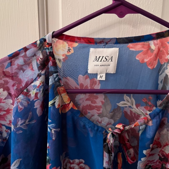 Gorgeous Misa Blue Floral Blouse Size M - Picture 3 of 4